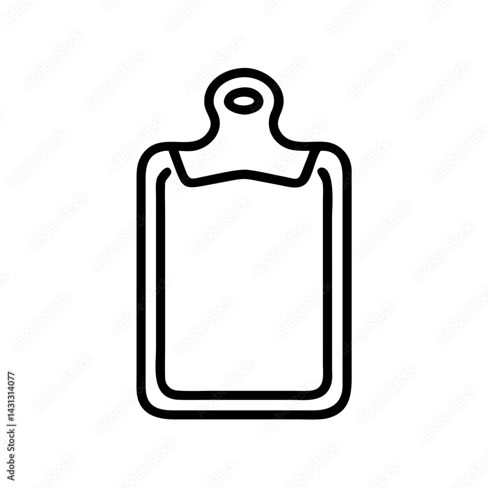Poster illustration of a simple cutting board with a handle and outline in black and white color scheme des
