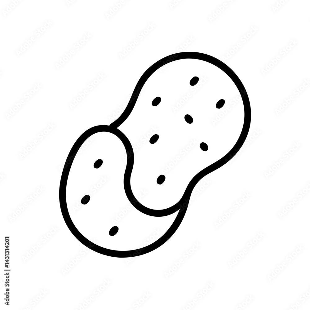 Poster simple line drawing of a peanut with visible spots on its surface against a white background art