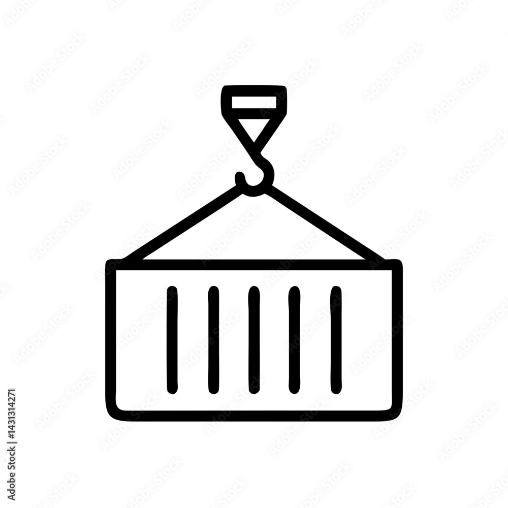 Aufkleber outline drawing of a shipping container hold by a hook and cables in a minimalist style design