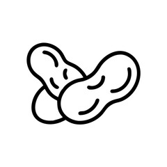 Illustration of two peanuts in their shells with a simple black outline on a white background image