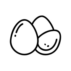 Illustration of three eggs with black outlines, one with a small mark, arranged closely together neatly