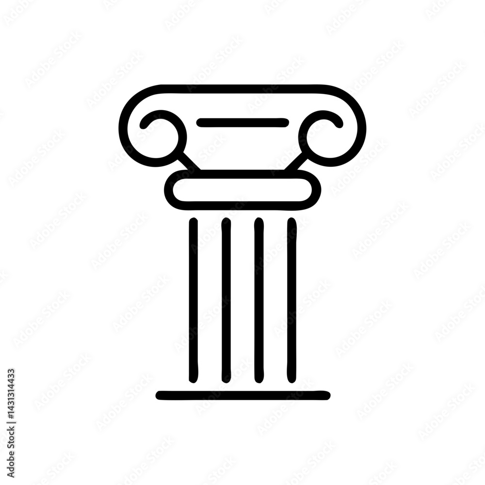 Poster illustration of a single ionic column with a simple line style showing the capital and base design