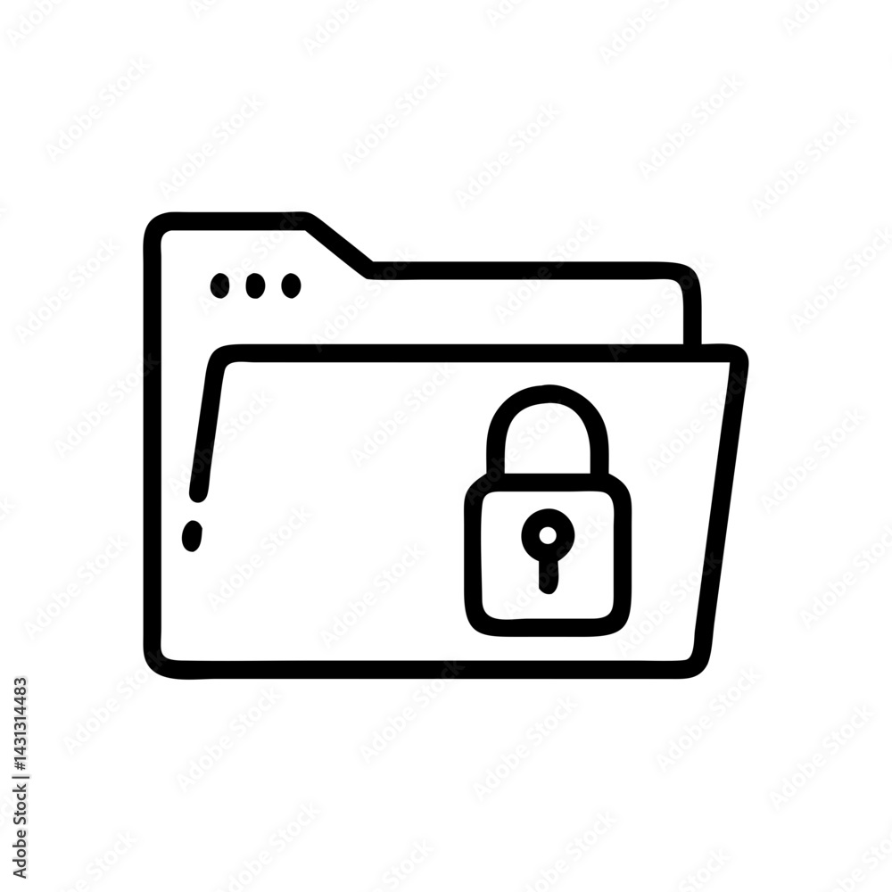 Poster a simple line drawing of a folder with a padlock indicating secure data and document protection onli