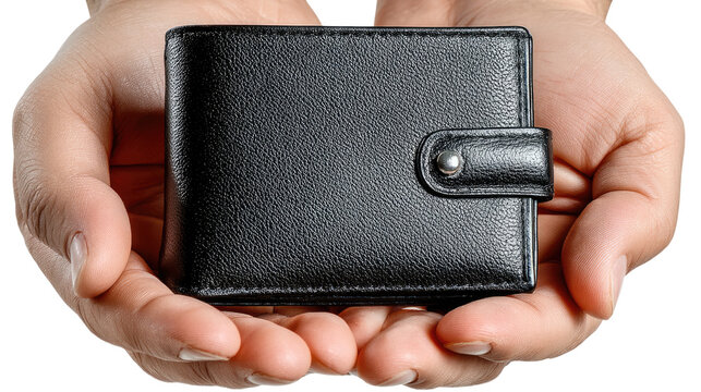 A Secure Hold: A close-up shot reveals a pair of gentle hands tenderly cradling a sleek, black wallet, offering a symbolic representation of safekeeping, financial security and personal value.