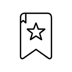 Illustration of a simple bookmark with a star on it in black outline against a white background design element