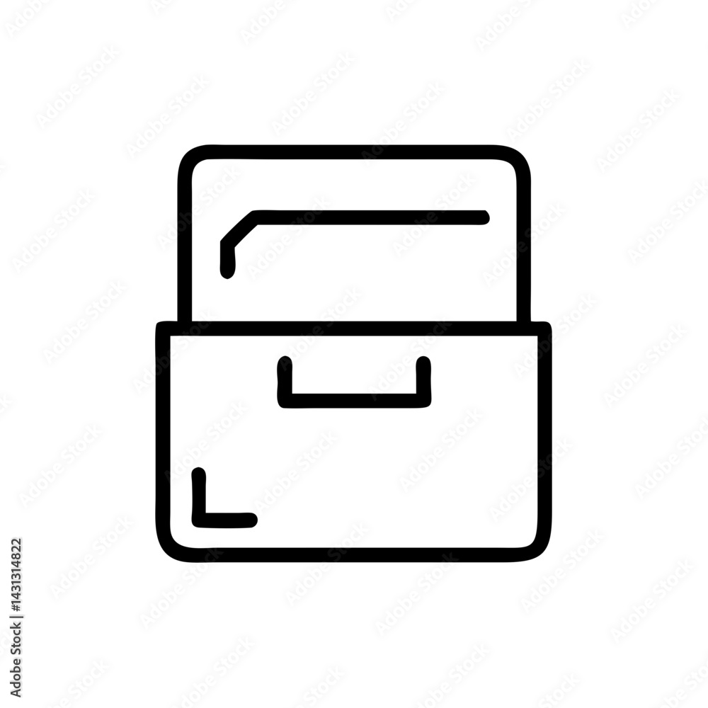 Poster illustration of a filing cabinet with one drawer slightly open in a minimalist line drawing style ic
