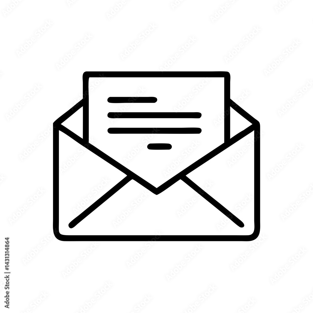 Poster open envelope with a letter inside displayed in a simple line drawing
