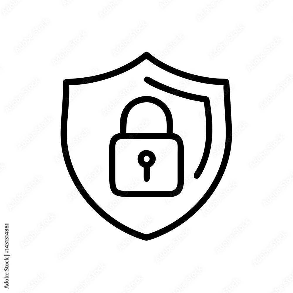 Poster shield icon with padlock inside representing security and protection