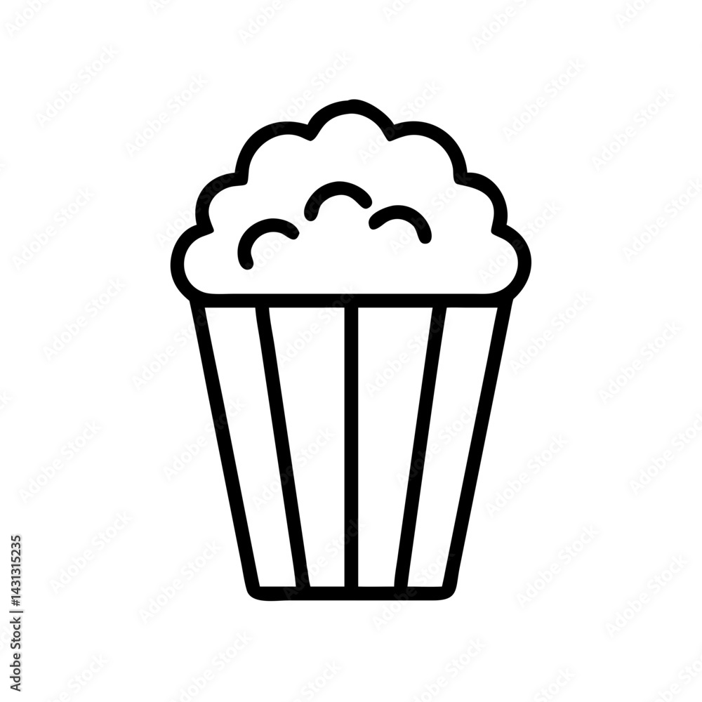 Aufkleber outline drawing of a bucket of popcorn with striped container design