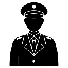 Police Officer Silhouette Icon In Uniform With Hat And Tie Vector Illustration