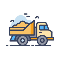 Dump Truck Cartoon Illustration: Construction Vehicle with Load for Transportation