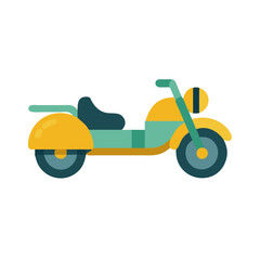Retro Scooter Illustration: Yellow and Teal Vintage Moped on Black Background