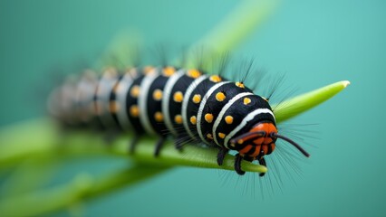 Naklejka premium Polka Dot Caterpillar On Green Plant