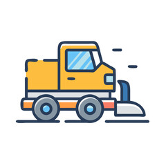 Naklejka premium Yellow Street Sweeper Truck Illustration with Blue Outline on Black Background