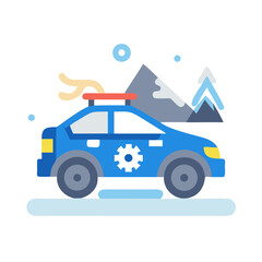 Naklejka premium Blue Service Vehicle in Snowy Mountain Landscape Illustration on Black Background