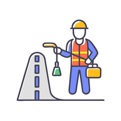 Road Maintenance Worker Icon Illustration - Roadwork, Construction, Repair