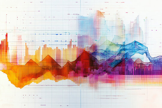 Abstract data visualization colorful graph chart mountains peaks lines waves - Powered by Adobe