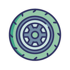 Obraz premium Illustrated Automotive Wheel: Tire, Rim, Hub, and Tread Design on Black Backdrop
