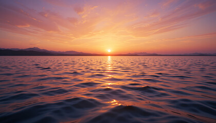 Golden Hour Ripples: Sunset Reflections in Pink, Violet, and Gold