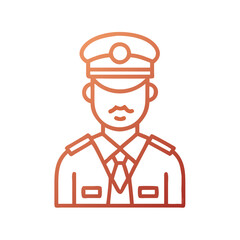 Line Art Illustration of a Policeman in Uniform with Hat