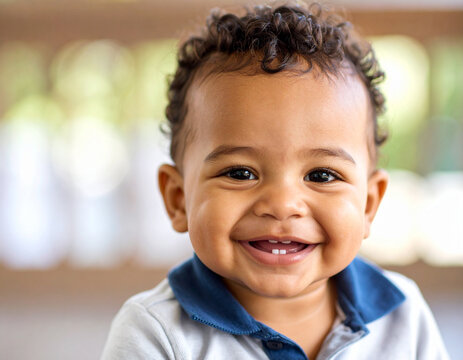 Retrato de un beb&eacute; feliz y contento mirando de frente a su madre