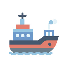 Cartoon Shipping Boat Vector Illustration Isolated on Black Background