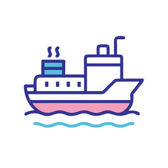 Fototapeta premium Stylized Shipping Boat Illustration with Smoke Stacks and Ocean Waves