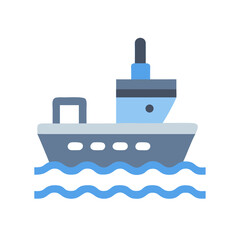 Obraz premium Blue and Gray Cartoon Ship on Water Illustration Isolated on Black