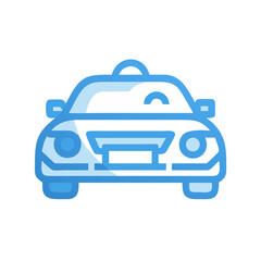 Stylized Police Car Icon Illustration in Blue and White on Black Background