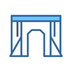 Blue Gate Icon on Black Background, Flat Design Style