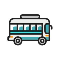 Colorful Cartoon Bus Icon Isolated on Black Background, Transportation Vector