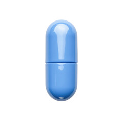 A single blue capsule on transparent background