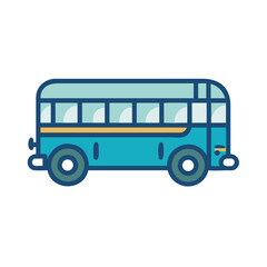 Cartoon Bus Icon Illustration in Blue and Yellow on Black Background