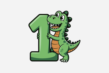 dinosaur number one illustration vector