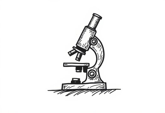 Hand-drawn microscope sketch in monochrome style  