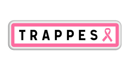 Panneau de sortie de Trappes, Yvelines, Île-de-France avec Ruban Octobre Rose