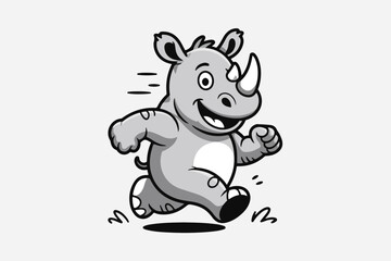 rhino running illustration vector