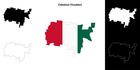 Calotmul municipality (Yucatan) outline map set