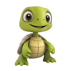 Fototapeta premium 3D cartoon of a shy turtle with distinct sharp outlines, shell, limbs, and head separated and cleanly arranged, centered and isolated on a white background
