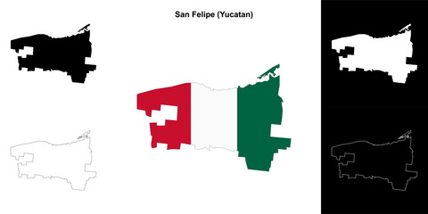 Fototapeta premium San Felipe municipality (Yucatan) outline map set