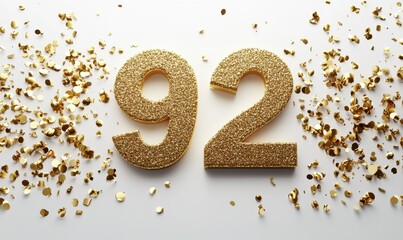 Golden Number 92 Surrounded by Shimmering Confetti for Celebrations