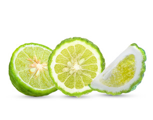 Kaffir lime  half on white background.herb for health   on transparent.