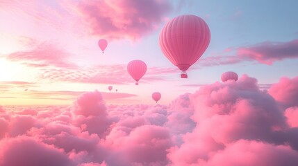 Obraz premium Pink Paradise: Hot Air Balloons Drifting Across a Dreamlike Sky