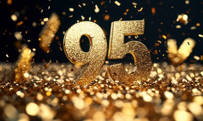 Golden Glittering Number Ninety-Five with Confetti Background