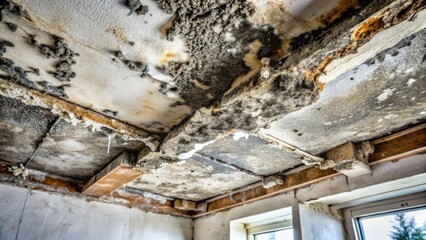 Obraz premium Severe Water Damage to Interior Ceiling Structure Requiring Urgent Repair and Restoration