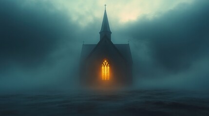 Enigmatic Church in Misty Night