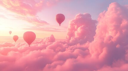 Obraz premium Pink Paradise: Hot Air Balloons Soaring Above a Dreamlike Cloudscape
