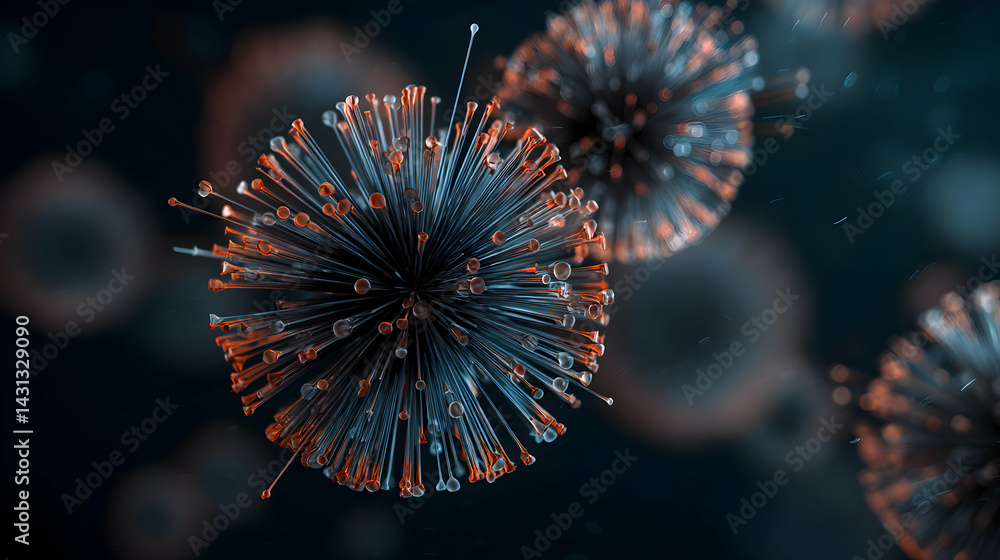 Poster conceptual stylized visualization of virus mutations and their intricate molecular structures