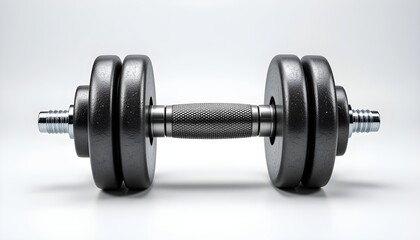 Fototapeta premium Realistic metal dumbbells with textured grip handles isolated on pure white background