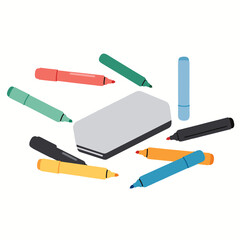 Flat Vector Illustration of Marker and Eraser Set in Various Colors